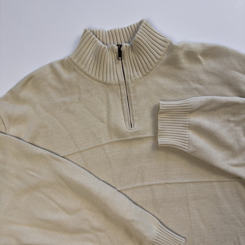 Pendleton Men's Quarter Zip Classic Knit Pullover Cotton Cream Ivory‎ Size Large
